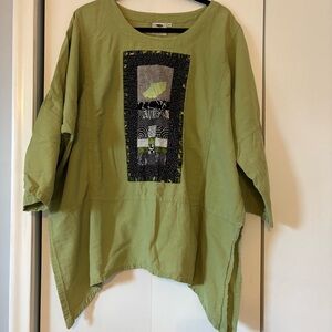 Brie Kriebel Sage Green Quilted Art Tunic 2X Cotton Lagenlook